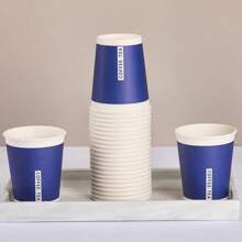 50入厚身咖啡杯，奶茶杯，果汁杯，熱飲杯，可重複使用的家用、餐廳、旅店、辦公室、野餐、派對和聚會餐具 - 紙杯藍[coffee] - 查看 1