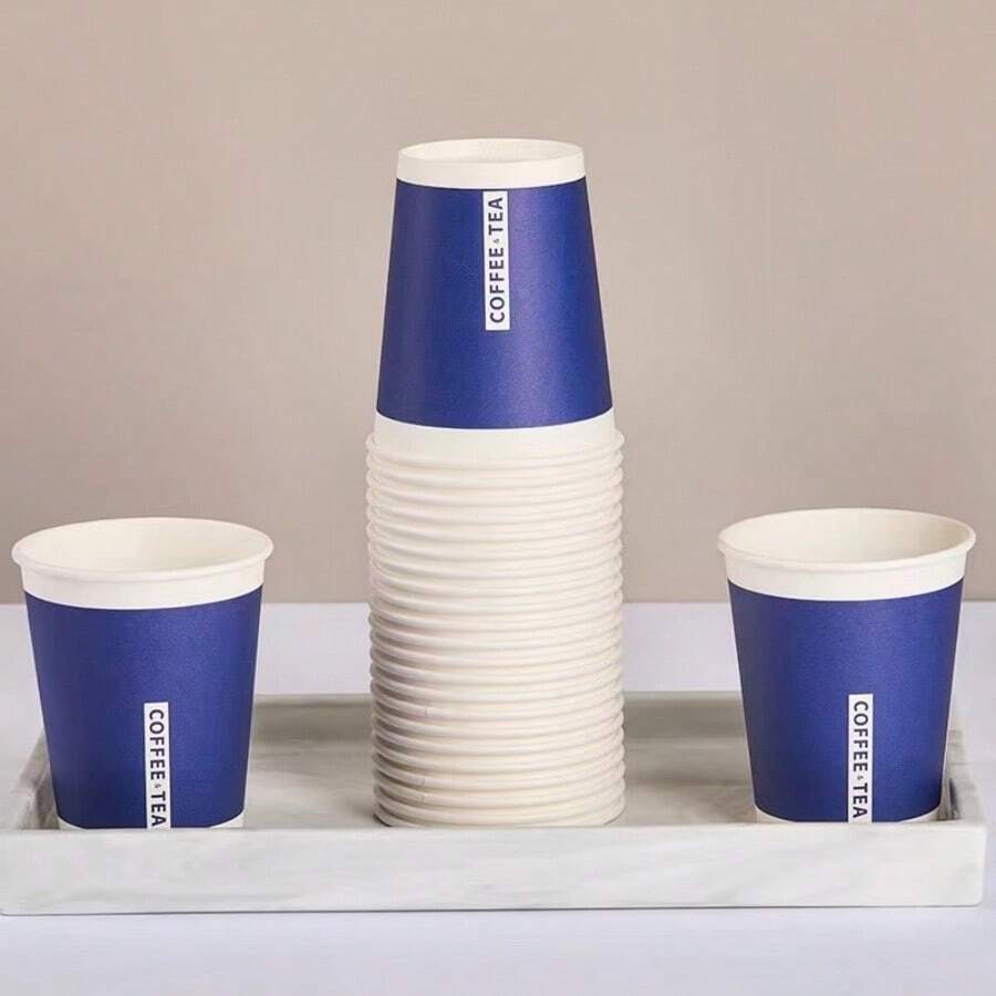 50入厚身咖啡杯，奶茶杯，果汁杯，熱飲杯，可重複使用的家用、餐廳、旅店、辦公室、野餐、派對和聚會餐具 - 紙杯藍[coffee] - 查看 1