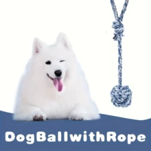 1 件宠物互动绳球玩具，耐用木制拉力木偶咀嚼玩具，适合中小型犬 - 绳球狗玩具