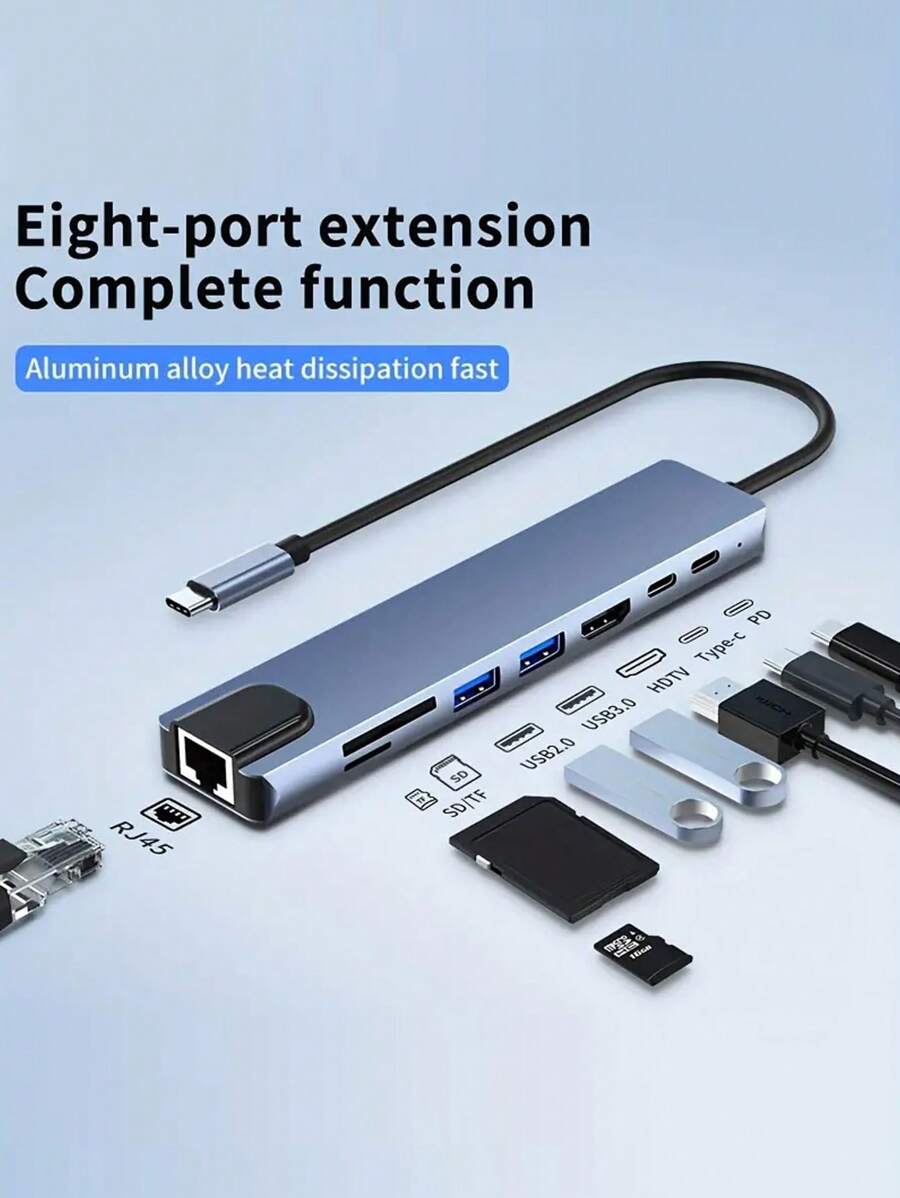 8 in 1 USB C HUB, Typ C Adapter mit 4K HDTV, 100W PD, USB C Port, USB 3 ...