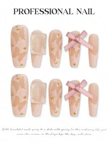 YADORNOS 10 cái/bộ Móng tay giả hình vuông hình con bướm ngọt ngào có thể đeo được bằng tay, móng tay giả hình quan tài dài với keo thạch và dũa móng tay, có thể tái sử dụng toàn bộ độ che phủ trên móng tay cho phụ nữ Nghệ thuật làm móng tự làm, lễ hội âm nhạc và đồ dùng làm móng ngày lễ tình nhân - Nhiều màu - Xem 2