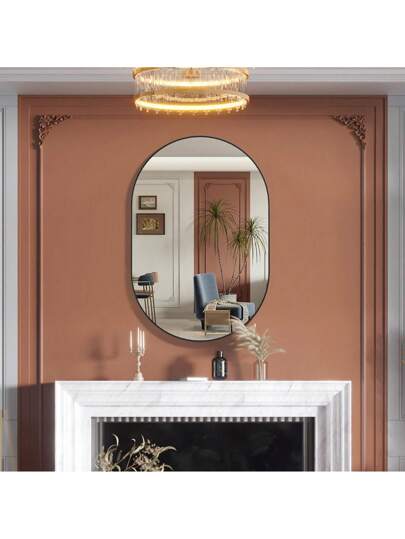 CASSIL Oval Mirror, 50 75 Cm, Bathroom Metal Frame Horizontal Or Vertical Suspension, Living Room, Bedroom, Entrance Makeup Spiegel (Black, Gold) view 2