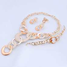 1 Set Luxury Dubai Gold Plated Rhinestone Necklace, Earrings, Bracelet, Ring Jewelry Set, Suitable For Women Wedding, Ball, Party, Daily Wear