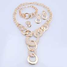 1 Set Luxury Dubai Gold Plated Rhinestone Necklace, Earrings, Bracelet, Ring Jewelry Set, Suitable For Women Wedding, Ball, Party, Daily Wear