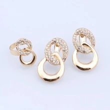 1 Set Luxury Dubai Gold Plated Rhinestone Necklace, Earrings, Bracelet, Ring Jewelry Set, Suitable For Women Wedding, Ball, Party, Daily Wear