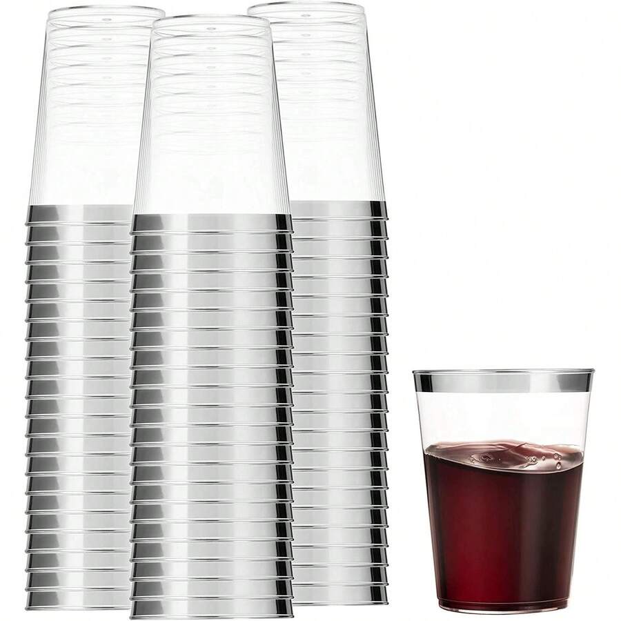 20 chiếc cốc tái sử dụng có viền màu bạc 300ml, thích hợp cho đám cưới, lễ tạ ơn, Giáng sinh, Halloween, bàn ăn, tiệc tùng, v.v. - Bạc - Xem 1