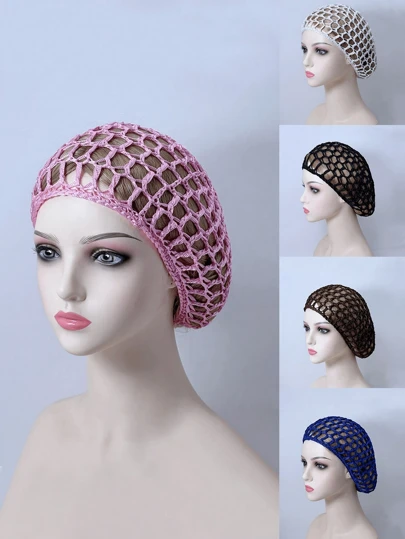 1 pieza Redecilla de malla transpirable y elástica para mujer, estilo sombrero de ganchillo, accesorio para cubrir el cabello para dormir, herramienta de peinado