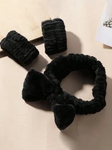 1/2/3入組多種顏色頭髮扎帶，珊瑚絨蝴蝶形的臉部清洗頭帶手帶，適用於浴室、護膚、旅行 - 紫色 - 查看 8