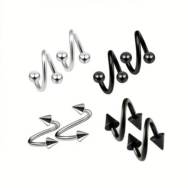 Lip Rings Set Of 4/8/32, Known As  Lip Barbell Stud, Snake Bite Piercing Jewelry, 16G Spiral Earrings, Daisy Ear Plugs, Surgical Steel Pierced Jewelry For Cartilage, Men & Women - Black and White - View 13
