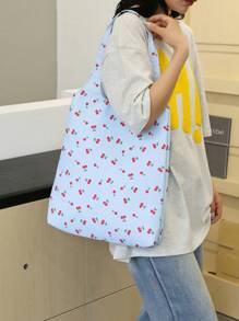 Bolso de mano con estampado de cerezas, bolsa de compras - Azul - Ver 3