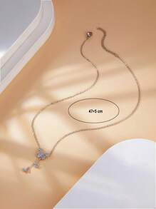 Cubic Zirconia Butterfly Pendant Necklace - Silver - View 3