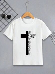 Tween Boy Casual Printed White Round Neck Pullover Short Sleeve T-Shirt, Summer Top