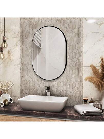 CASSIL Oval Mirror, 50 75 Cm, Bathroom Metal Frame Horizontal Or Vertical Suspension, Living Room, Bedroom, Entrance Makeup Spiegel (Black, Gold) view 10