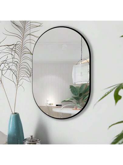 CASSIL Oval Mirror, 50 75 Cm, Bathroom Metal Frame Horizontal Or Vertical Suspension, Living Room, Bedroom, Entrance Makeup Spiegel (Black, Gold) view 9