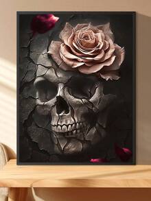 頭骨和花卉5D新鑽石畫拼貼鑽石貼紙現代藝術全圓形家居牆壁裝飾畫，適用於客廳 - 彩色 - 查看 4