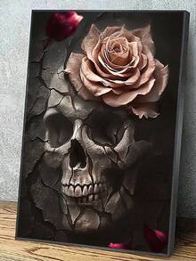 頭骨和花卉5D新鑽石畫拼貼鑽石貼紙現代藝術全圓形家居牆壁裝飾畫，適用於客廳 - 彩色 - 查看 2