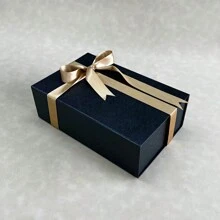 A Set Of High-End One-Piece Foldable Hard Cardboard Flip Ribbon Gift Box Birthday Gift Box Wedding Gift Box Clothing Packaging Gift Box - Black - View 1