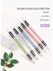 5 chiếc bút silicon hai đầu nghệ thuật làm móng nhiều màu, bút đầu gel nghệ thuật làm móng, que dập nổi sơn tĩnh điện, bút dập nổi, bút chấm, bút vẽ, bút chi tiết và bút vẽ móng tay. - Nhiều màu - Xem 1