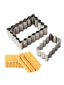 Juego de 3 piezas/6 piezas de cortadores de galletas cuadrados de acero inoxidable 430, molde rectangular de prensa para fondant para uso doméstico en horneado casero - Plateado - Ver 8