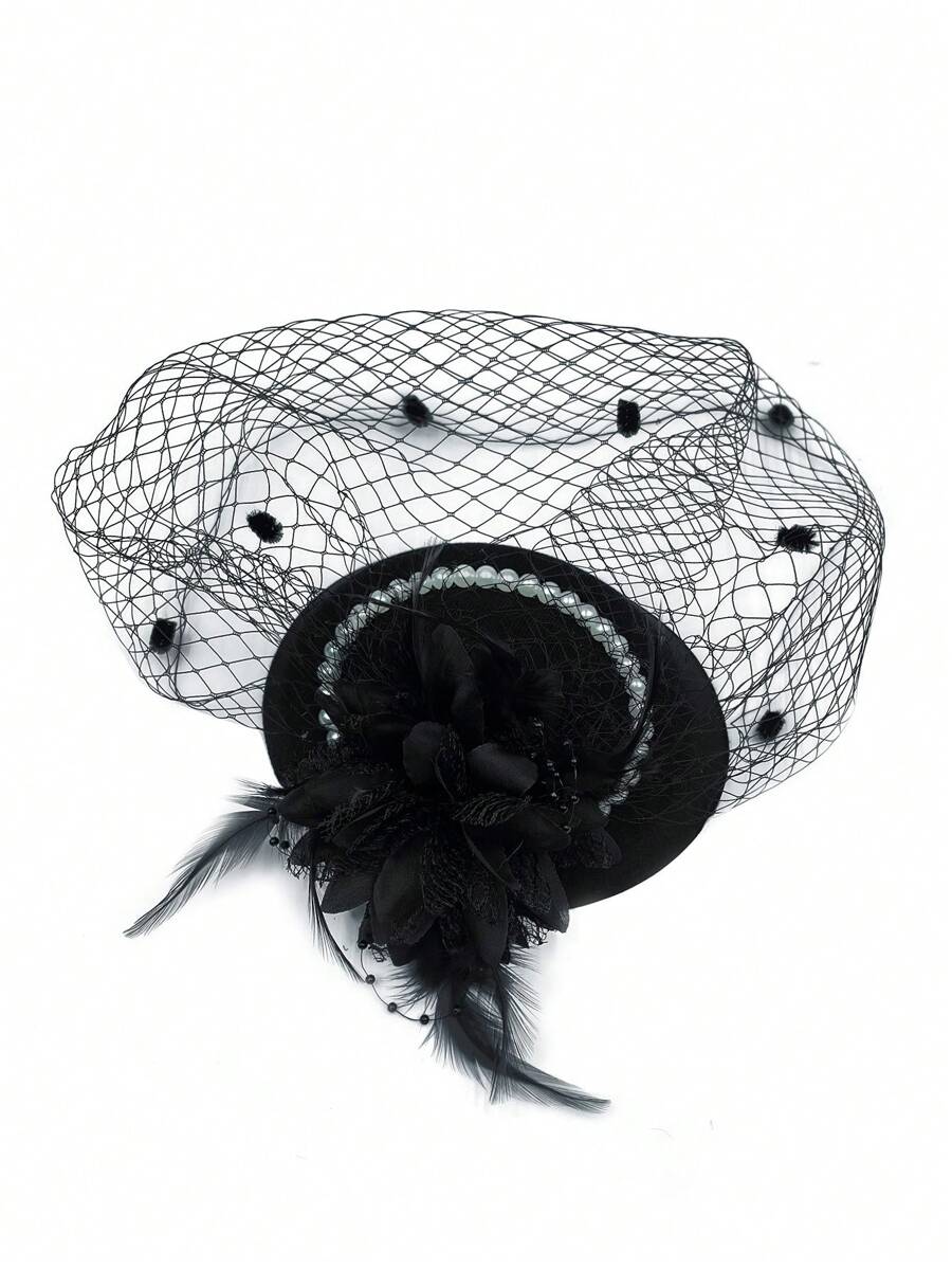 1pc Fascinators Hat Tea Party Hat Mesh Floral Feather Hair Clip Women