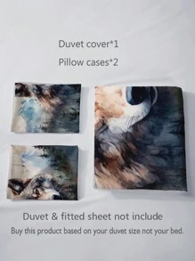 3pcs Wolf King Animal Duvet Cover Set (1 Duvet Cover Without Comforter + 2 Pillowcases Without Pillow Core), High-Definition Print For Home, Dorm