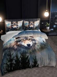 3pcs Wolf King Animal Duvet Cover Set (1 Duvet Cover Without Comforter + 2 Pillowcases Without Pillow Core), High-Definition Print For Home, Dorm