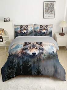 3pcs Wolf King Animal Duvet Cover Set (1 Duvet Cover Without Comforter + 2 Pillowcases Without Pillow Core), High-Definition Print For Home, Dorm