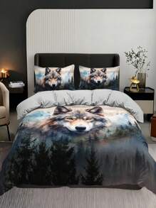 3pcs Wolf King Animal Duvet Cover Set (1 Duvet Cover Without Comforter + 2 Pillowcases Without Pillow Core), High-Definition Print For Home, Dorm