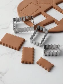 Juego de 3 piezas/6 piezas de cortadores de galletas cuadrados de acero inoxidable 430, molde rectangular de prensa para fondant para uso doméstico en horneado casero - Plateado - Ver 9