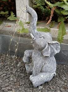 1pc Solar-Powered Resin Elephant Fountain Statue - Perfect For OutdoorGarden &Indoor Home Decor, Nickel Battery IncludedRandom Solar Panels(4-5 Light Wires)(Random Solar Panels) - Grey - View 4