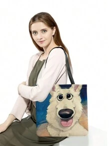 PrintVovage Hoạt Hình Cún Con Dễ Thương In Hình Túi Tote Canvas, Túi Đi Biển Di Động Thời Trang Dung Tích Lớn, Túi Mua Sắm Có Thể Tái Sử Dụng - màu đen - Xem 10