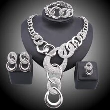 1 Set Luxury Dubai Gold Plated Rhinestone Necklace, Earrings, Bracelet, Ring Jewelry Set, Suitable For Women Wedding, Ball, Party, Daily Wear