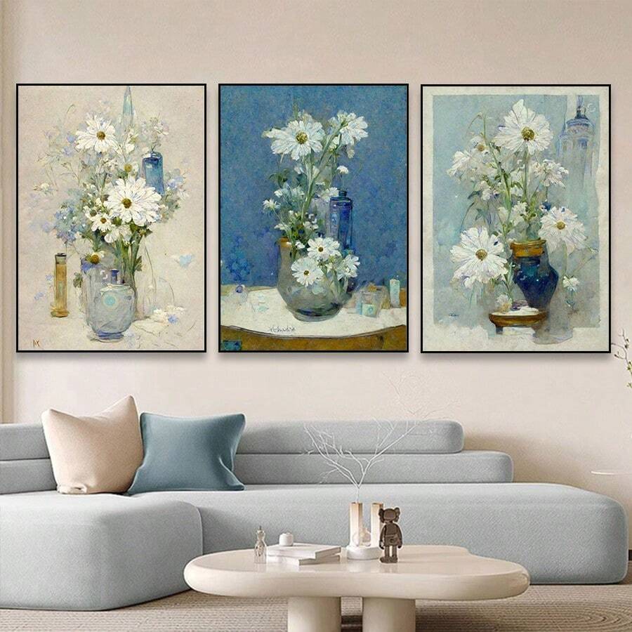 3pcs Nordic Style Fresh Black White Vase Flower Poster And Prints, Modern Canvas Painting, Ideal Gift For Bedroom Living Room Kitchen Home Decor, Wall Art Pictures, No Frame - Apricot - View 1