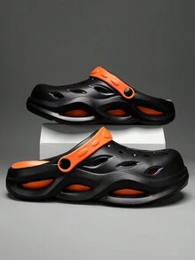 男式透氣露趾沙灘鞋，防滑厚底時尚戶外拖鞋，夏季新品 - 黑色 - 查看 2