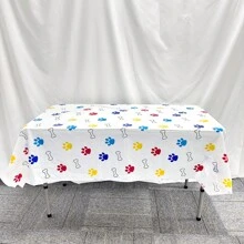 1pc/Bag Colorful Dog Paw Theme Party Tablecloth, Birthday Party Decoration Table Cover, Size 137*180cm, Washable, - Multicolor - View 1