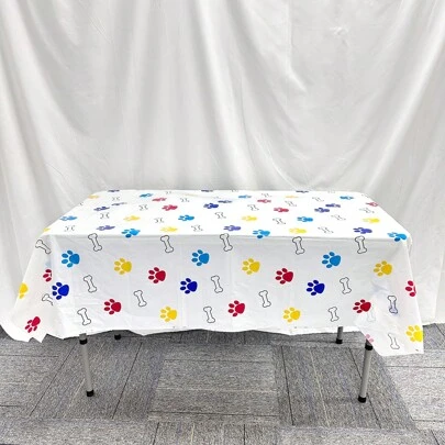 1pc/Bag Colorful Dog Paw Theme Party Tablecloth, Birthday Party Decoration Table Cover, Size 137*180cm, Washable,
