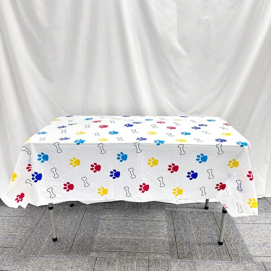 1pc/Bag Colorful Dog Paw Theme Party Tablecloth, Birthday Party Decoration Table Cover, Size 137*180cm, Washable, - Multicolor - View 1
