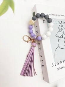 1pc Simple And Fashionable Marble Patterned Silicone Bead Tassel Keychain For Bag Or Key Anti-Loss Pendant, Perfect Gift For Friends And Moms Car Accessories Bag Charm School Cute Goth Y2k - Simplicity - View 18