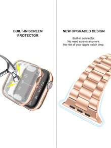 2pcs Fashionable Women's Watch Band + Watch Case Rose Gold Metal Stainless Steel Band And TPU Soft Screen Protector Full Protection Watch Protector Suitable For Watch Ultra 2 1 SE S9/8/7/6/5/4/3/2/1 Series Men Women Party Business Gift SmartWatch 38/40/41mm 42/44/45/49mm Smartwatch Accessories, New Arrival Summer 2025 - Rose Gold - View 6