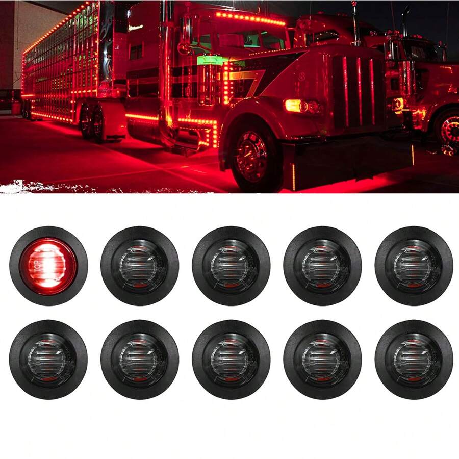10pcs Smoked 3/4" 12V Round LED Side Marker Lights For Trailer Truck RV Round Side Lamp - Red - View 1
