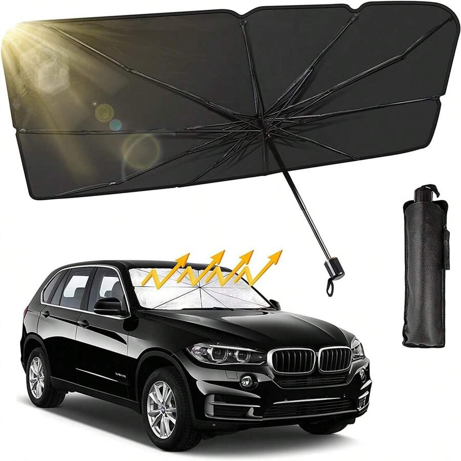 Parasol para Parabrisas de Coche,cubre sol para auto, Plegable Parasol Coche Delantero Protector con Anti UV Rayos, Parasol para Parabrisas Protección, Parasol para Parabrisas Automotriz Universal - Negro - Ver 1