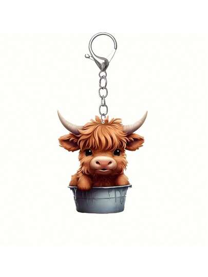 Cute Bucket Cow Pattern Keychain With 2D Acrylic Decorations, Festival Gift, Women's Keychain, Couple's Gift, Charm Accessory Car Accessories Bag Charm School Goth Y2k