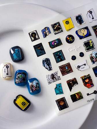 5D Nail Art DIY Retro Vintage Stamp Broken Paper Adhesive Sliders Nail Polish Manicure Sticker Decals
