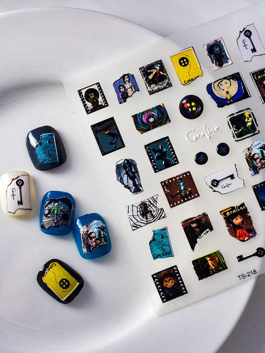 Pegatinas de arte de uñas 5D DIY, sellos retro vintage, adhesivos de papel roto, decoraciones para manicura, calcomanías para uñas - Multicolor - Ver 1