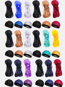 3pcs Men's Silky Durag Headscarf Hats With Long Tail, Hip Hop Style For Everyday Use - Multicolor - View 1