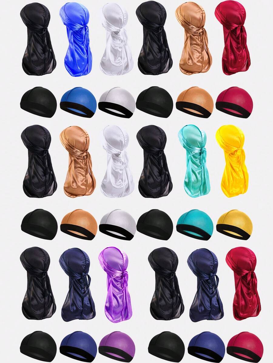 3pcs Men's Silky Durag Headscarf Hats With Long Tail, Hip Hop Style For Everyday Use - Multicolor - View 1