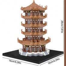 3888pcs Micro Building Blocks Yellow Crane Tower Set, Construction Model Kit, Large Micro Blocks Set Of Chinese Traditional Architecture - Yellow - View 10