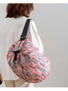 1pc Large Capacity Thickened Accordion Style Shoulder Travel Tote Bag Folding Shopping Bag, Portable Supermarket Grocery Handbag