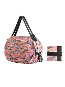 1pc Large Capacity Thickened Accordion Style Shoulder Travel Tote Bag Folding Shopping Bag, Portable Supermarket Grocery Handbag