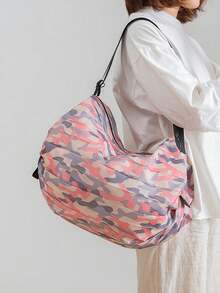 1pc Large Capacity Thickened Accordion Style Shoulder Travel Tote Bag Folding Shopping Bag, Portable Supermarket Grocery Handbag